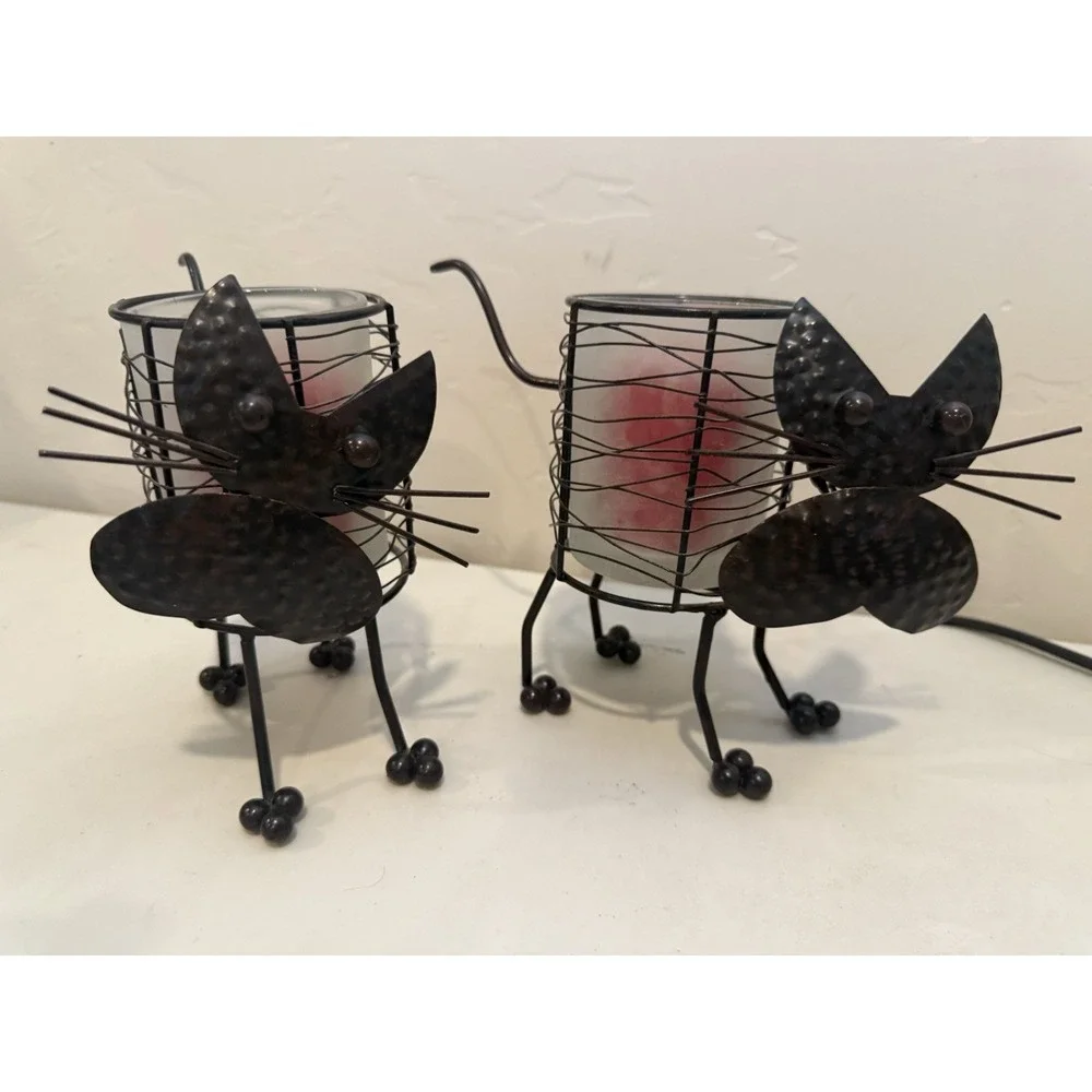 Vintage Black Cats Metal Candle‎ Holders Set of 2